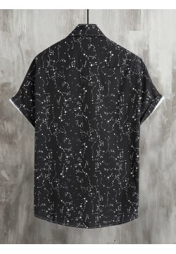Constellation Style Pattern Men's Casual Short Sleeve Button Up Shirt, Summer Holiday