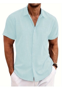 Solid Men's Short Sleeve Button Down Shirt, Summer Men's Clothing, Leisurewear