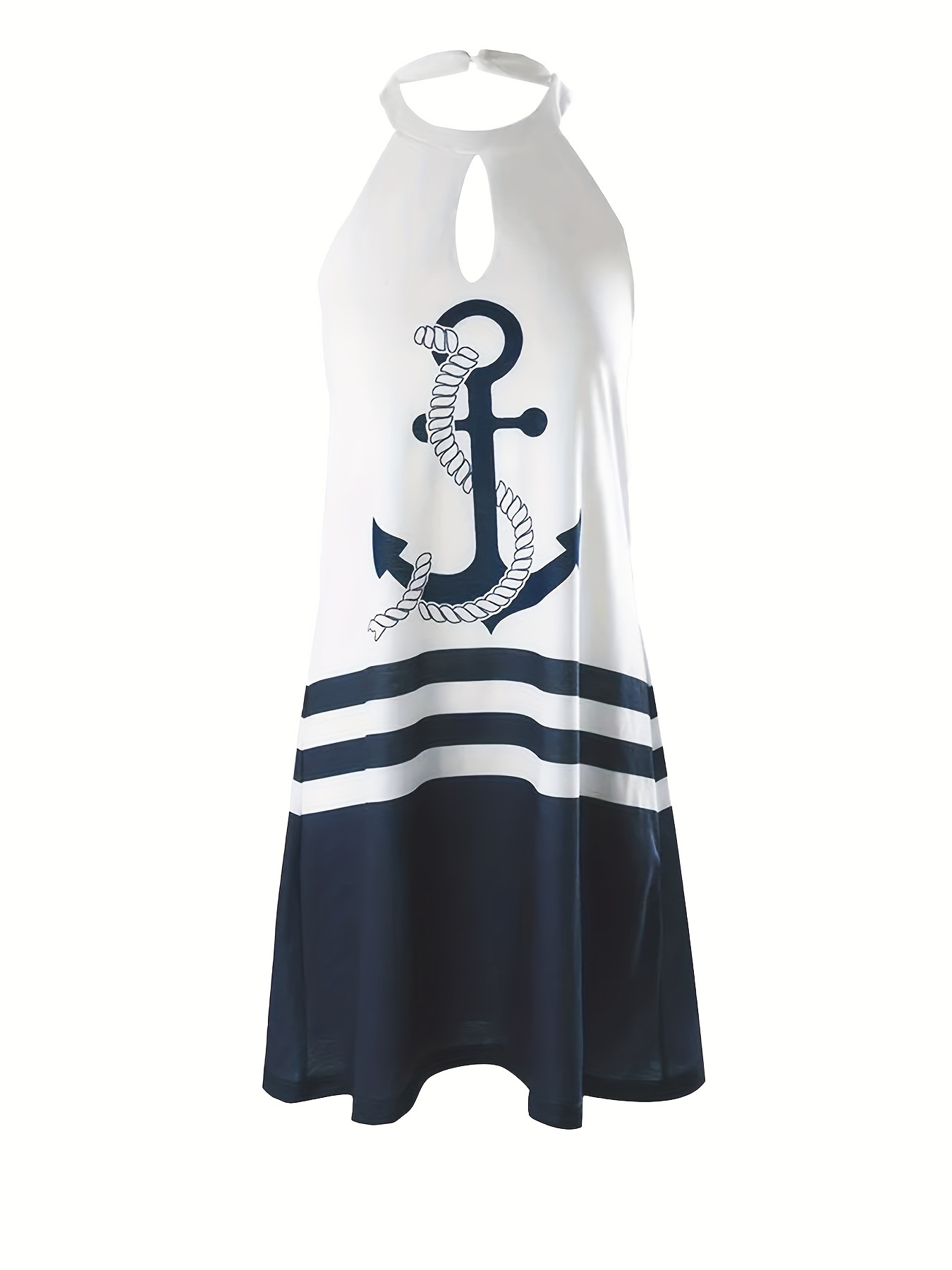 anchor print color block halter dress casual backless halter neck dress for spring summer womens clothing details 2